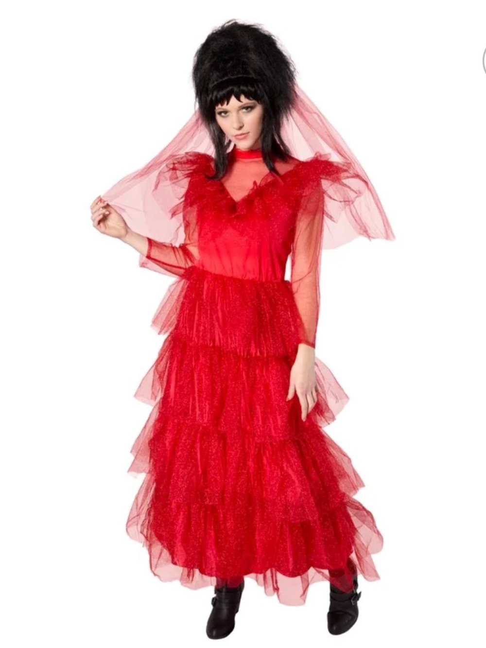 Beetlejuice Lydia Cosplay Costume Red Wedding Dress Halloween Cosplay Sz L Sheer